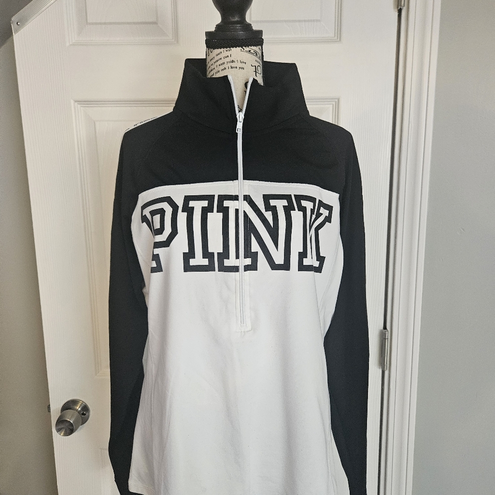 Victorias Secret PINK Black and White Quarter-Zip Pullover with Back Pocket